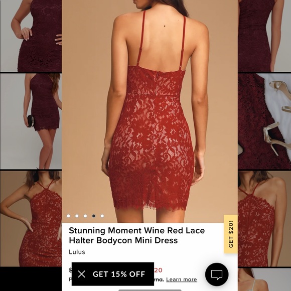 Wine Red Lace Halter Bodycon Mini Dress - Picture 4 of 9